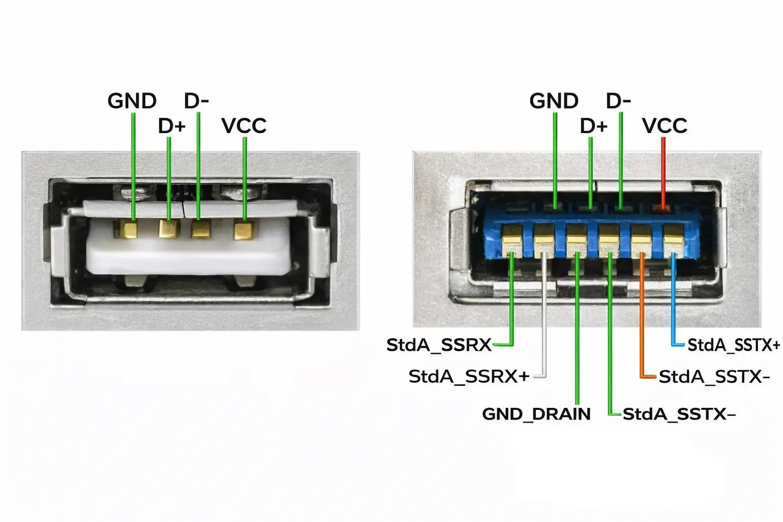 USB 3.0 vs USB 2.0 wiring diagram pinout